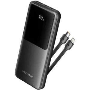 Batterie externe Vention 10 000 mAh Noir - Câble USB-C et Lightning